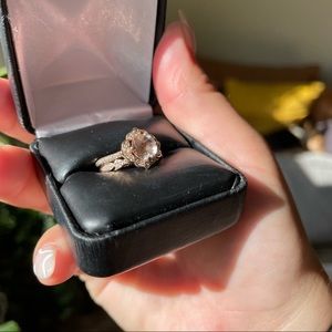 14K Rose Gold Morganite and Diamond Engagement ring set with band 5.25